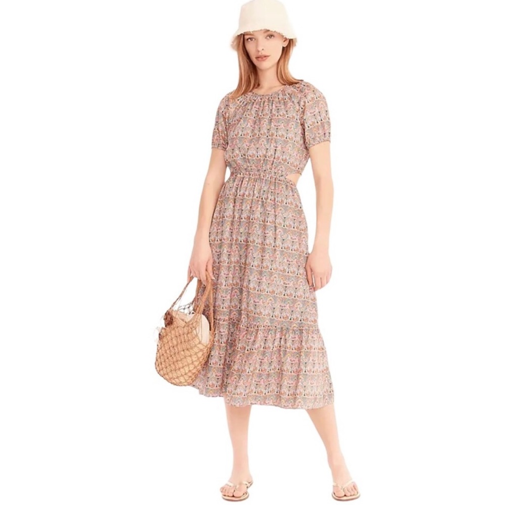 J.Crew Midi Side Cut Out Cotton Dress in Liberty Georgia Duke Print Women’s 6
